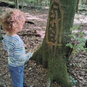 naturspielwald_waldspielgruppe_mädchen_malt_lehm_baum